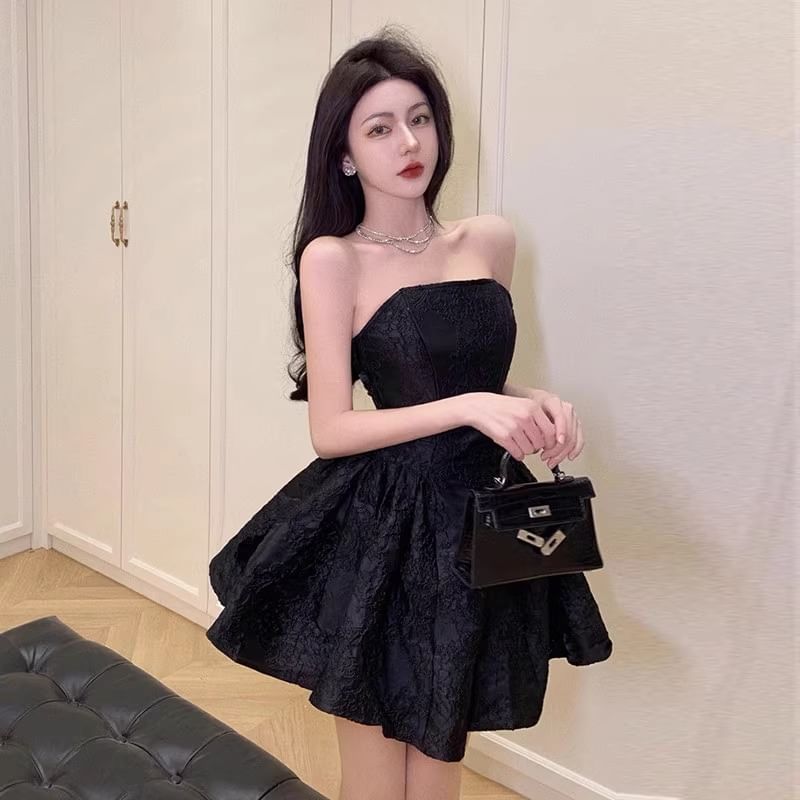 Strapless Jacquard A-Line Mini Party Dress