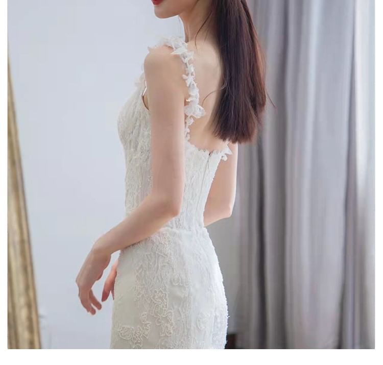 Spaghetti Strap Lace Corset Mermaid Wedding Gown