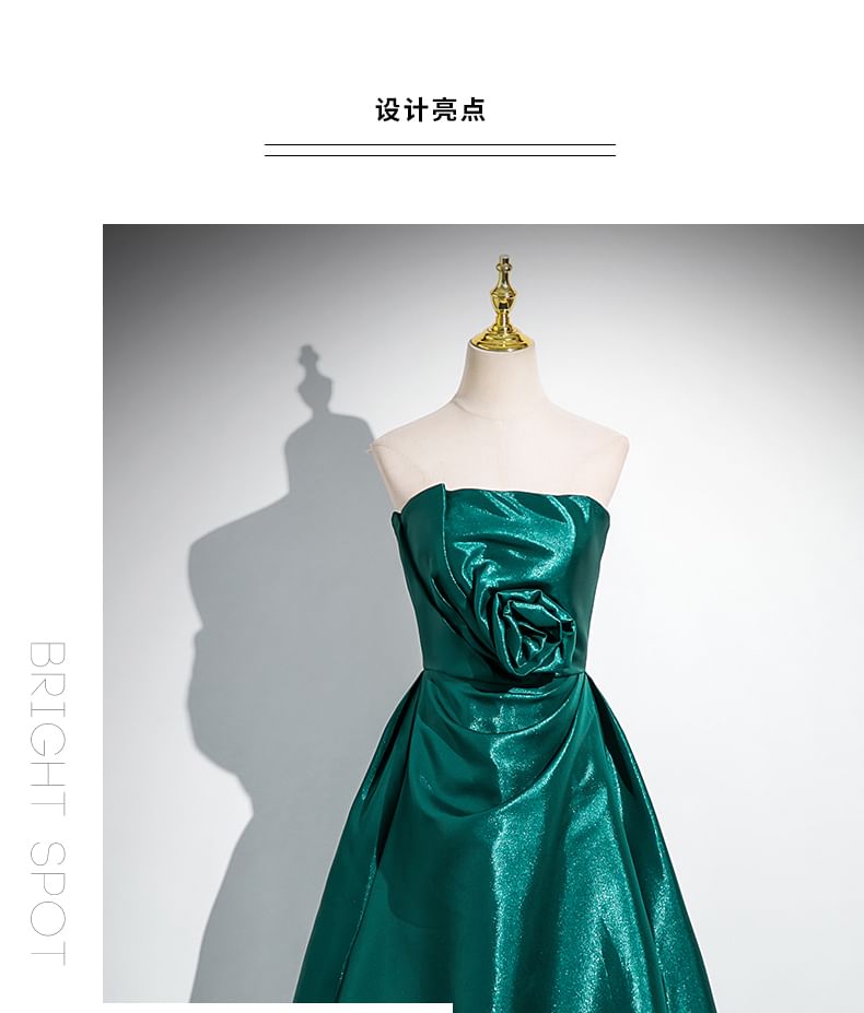 Gown Ruched Flower Evening Tube Plain A-Line