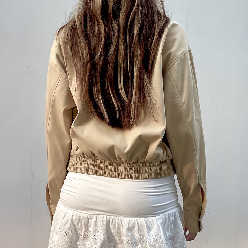 Up Zip Collared Jacket Plain Cropped