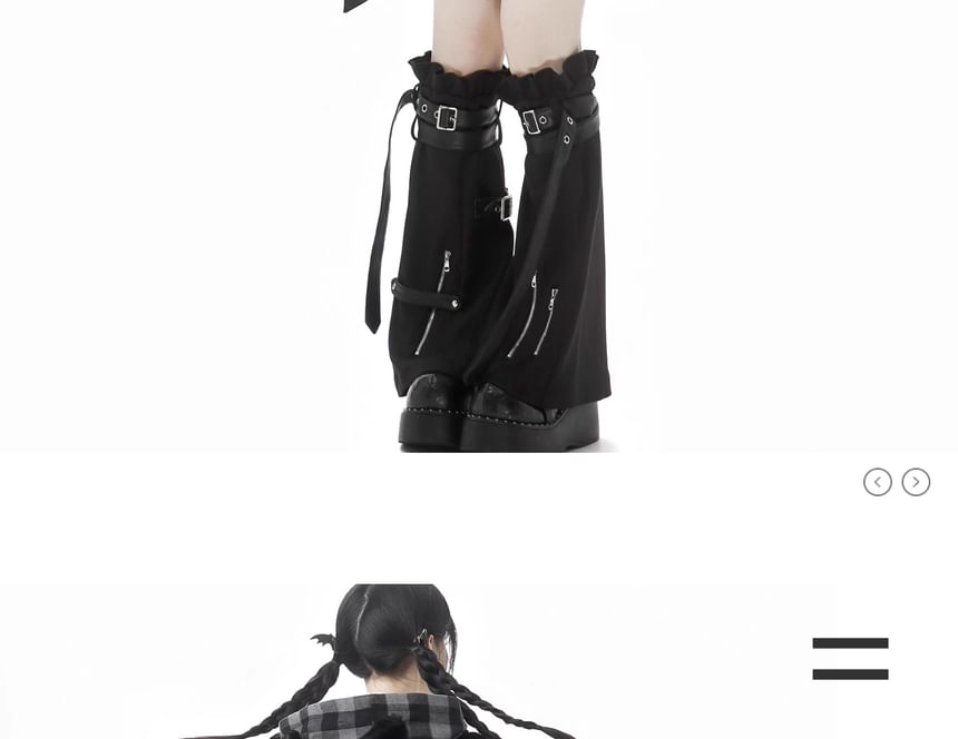 Plaid Numbering Applique Buckled Hood Panel Fluffy Zip Jacket