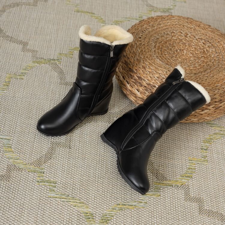 Short Snow Heel Wedge Buckle Boots Heart