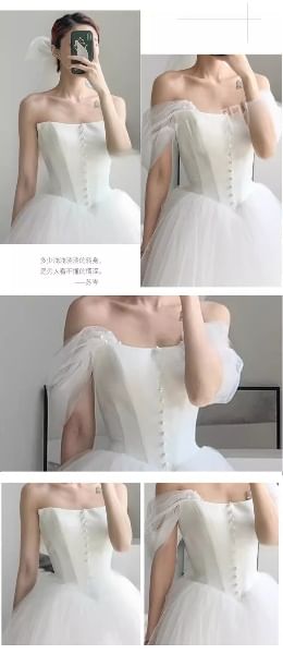 Strapless Mesh Plain Midi Wedding Ball Gown