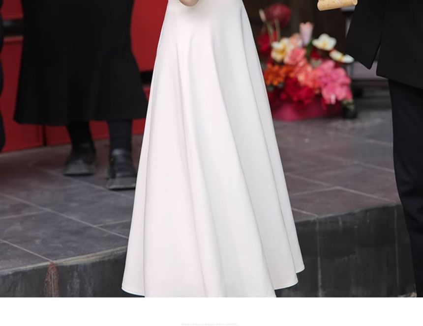 Sleeveless Square Neck Plain Midi A-Line Wedding Dress