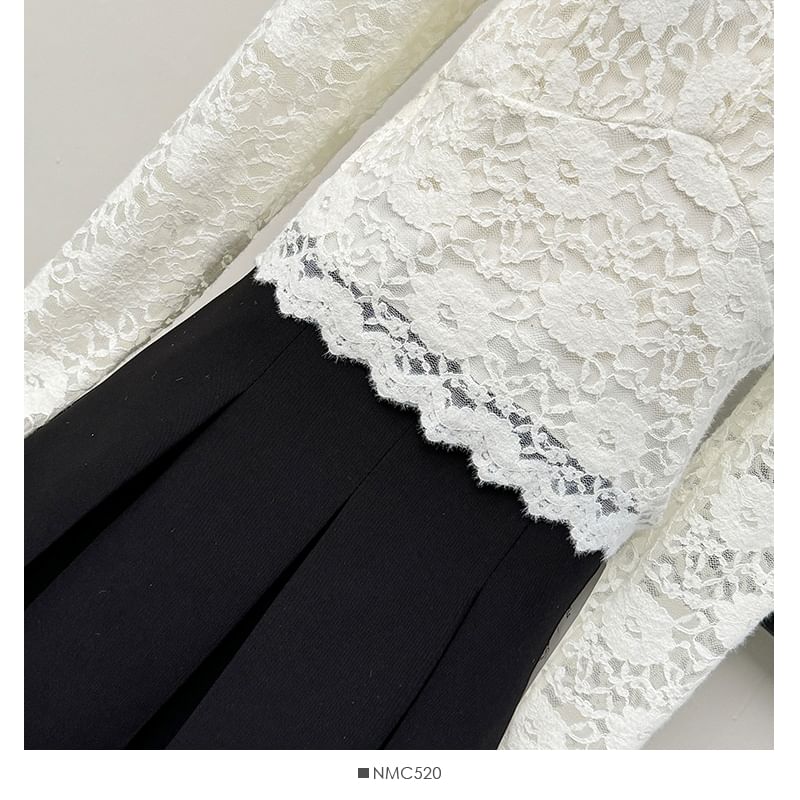 Fleece Lined V-Neck Lace Crop Top