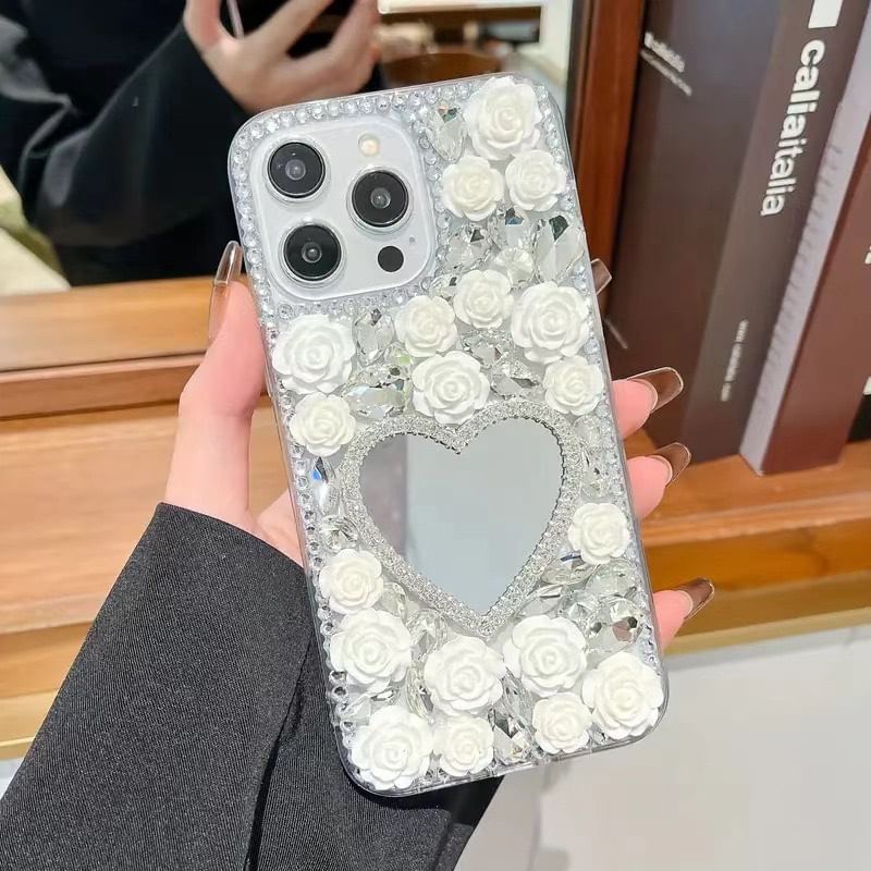 Phone Case Rhinestone Rose Mirrored