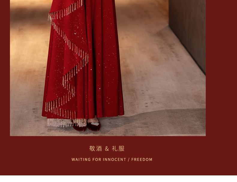 Neck Gown A-Line Embroidered Long Square Sleeve Evening Wedding