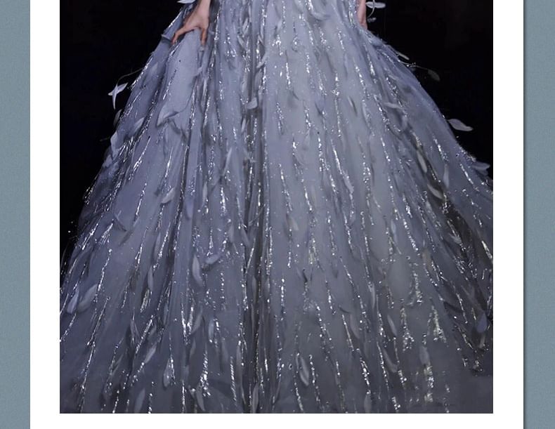 Strapless Sequin Feather A-Line Evening Gown