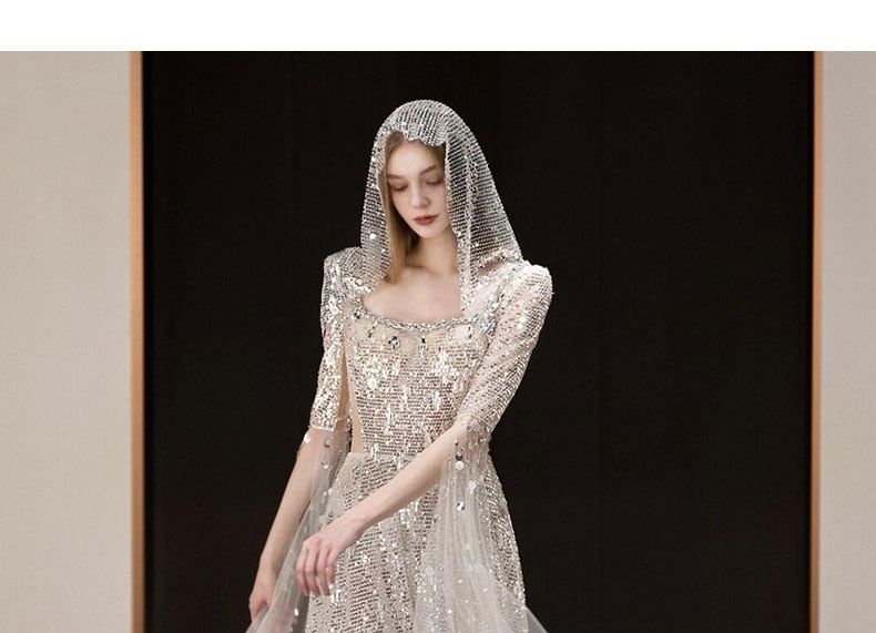 Evening Sheath Sequined Scoop Gown Neck