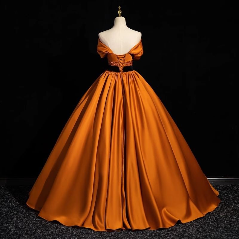 Off-Shoulder Bow Sequin A-Line Evening Gown