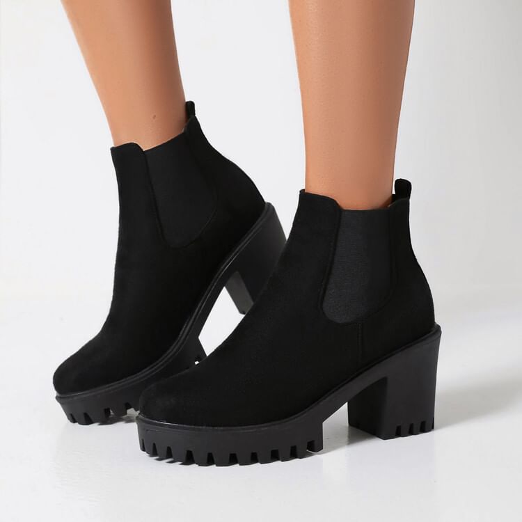Platform Faux Suede Block Heel Chelsea Boots