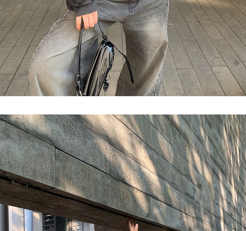 Stand Collar Faux Fur Panel Faux Leather Puffer Jacket