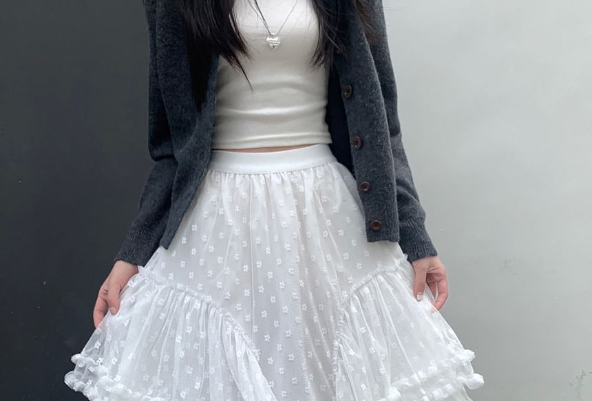 High Rise Floral Ruffle Asymmetrical Maxi A-Line Skirt