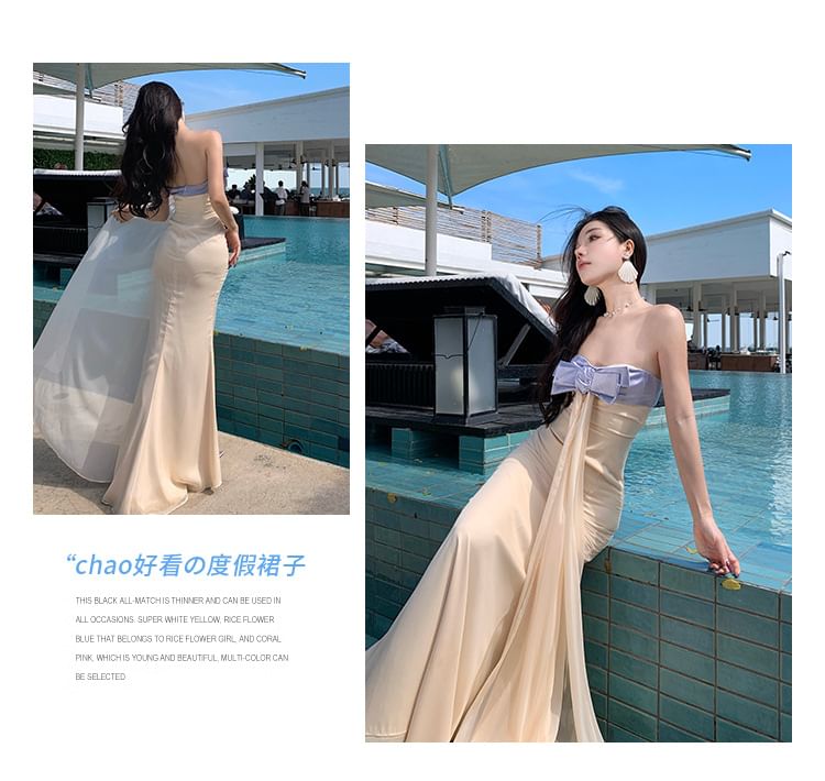 Bow Maxi Sheath Tube Cocktail Dress