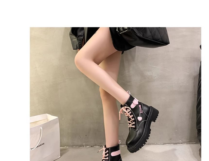 Platform Buckled Panel Lace Up Short Boots