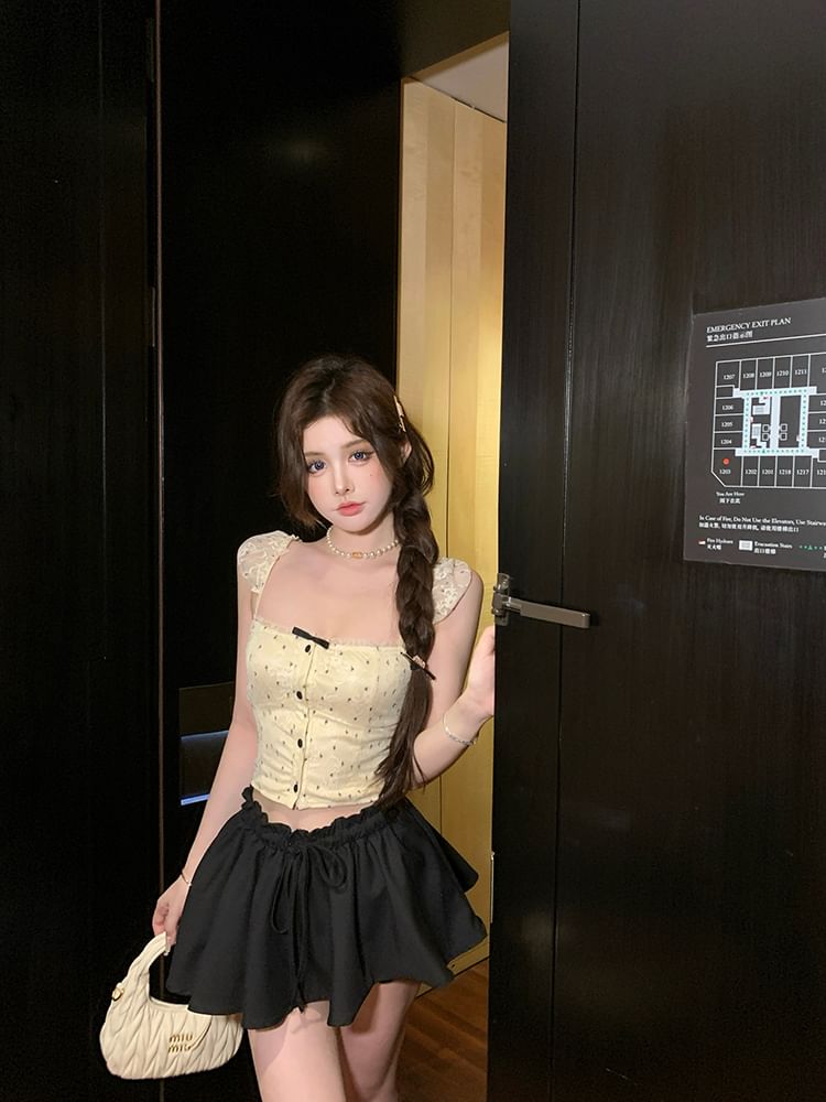 Floral Bow Lace Cropped Camisole Top