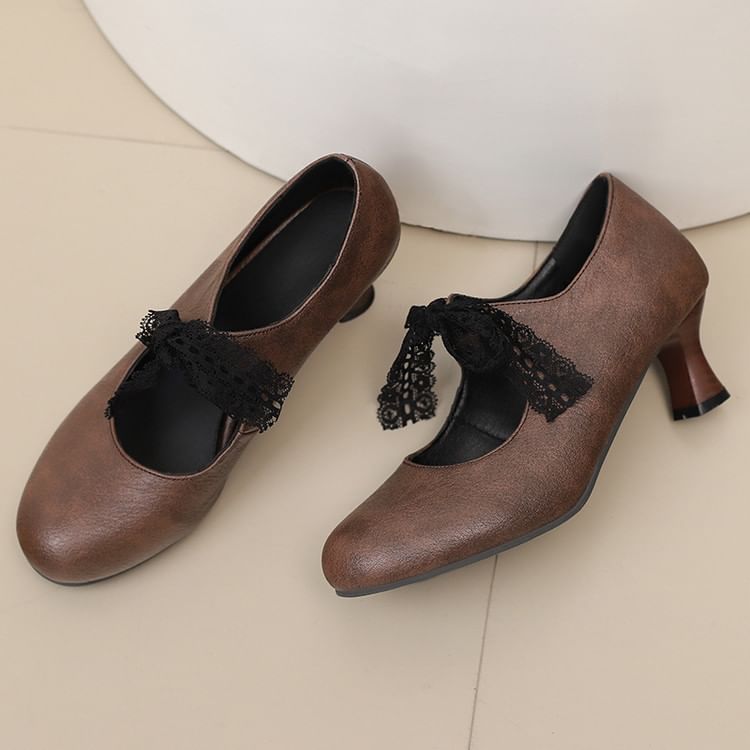 Low Heel Plain Lace Mary Jane Pumps