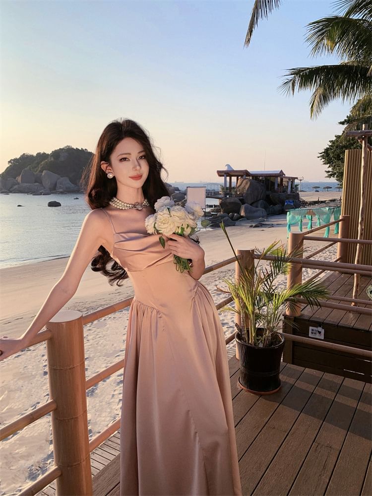 Spaghetti Strap Plain A-Line Evening Gown