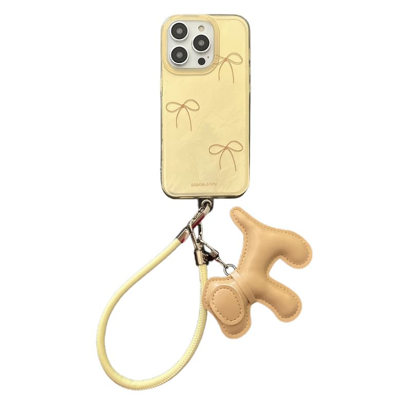 Bow Phone Case with Dog Charm Strap