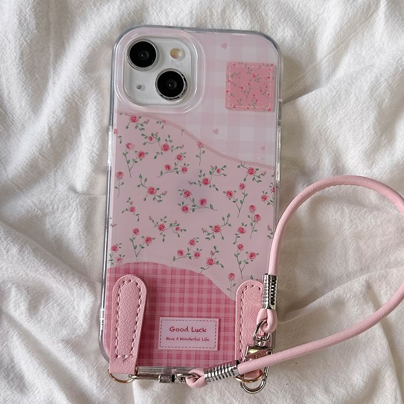 Floral Print Phone Case with Strap