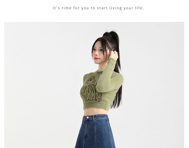 High Rise Contrast Stitching Denim Midi A-Line Skirt