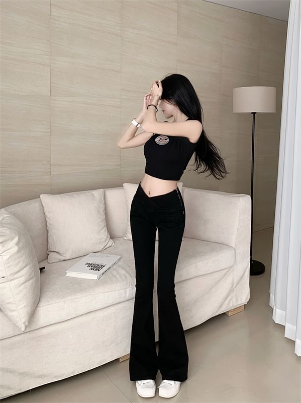 Mid Waist Plain Flared Pants