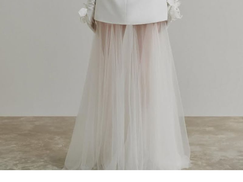 Strapless Floral Accent Mesh Sheath Wedding Gown