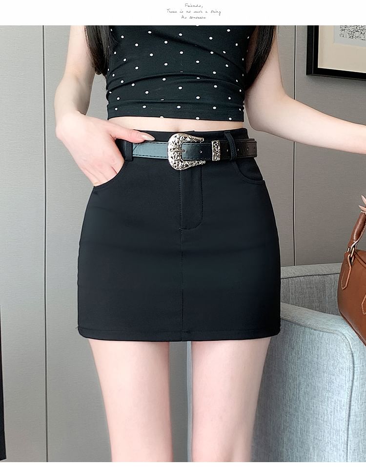 High Waist Plain Mini Pencil Skort