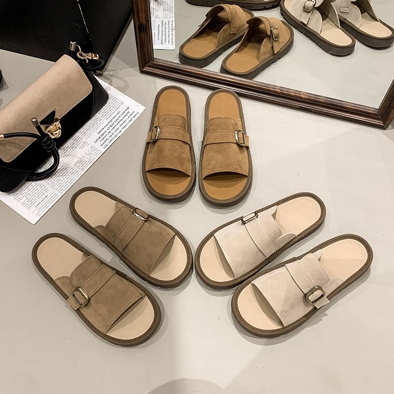 Plain Buckled Slide Sandals