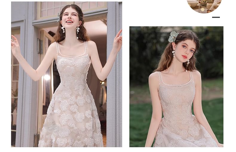 Square Wedding Neck Plain Jacquard A-Line Sleeveless Gown