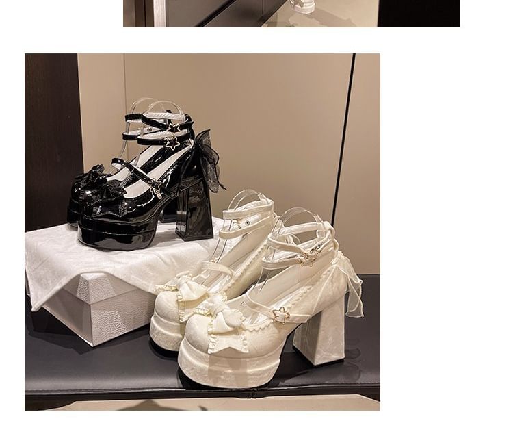 Jane Platform Bow Chunky Mary Heel Shoes