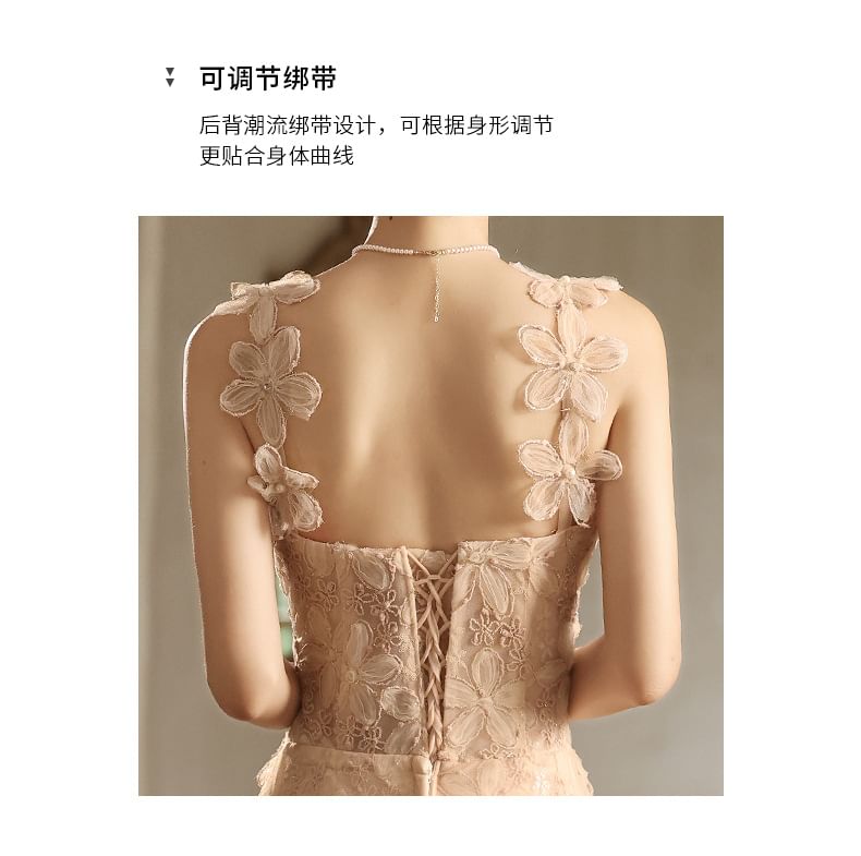 Wide Strap Floral A-Line Evening Gown