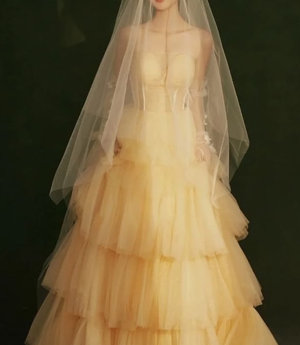 Strapless A-Line Layered Evening Dress