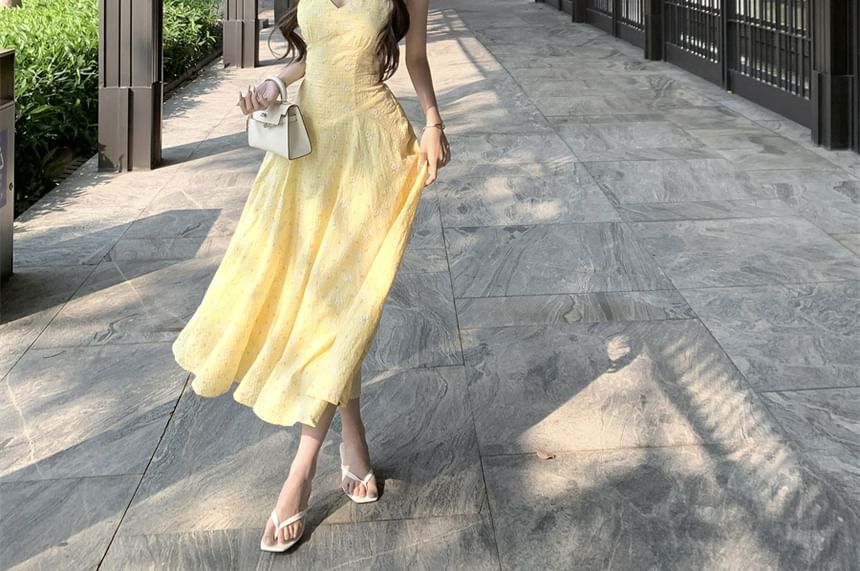Sleeveless V-Neck Floral Midi Sundress
