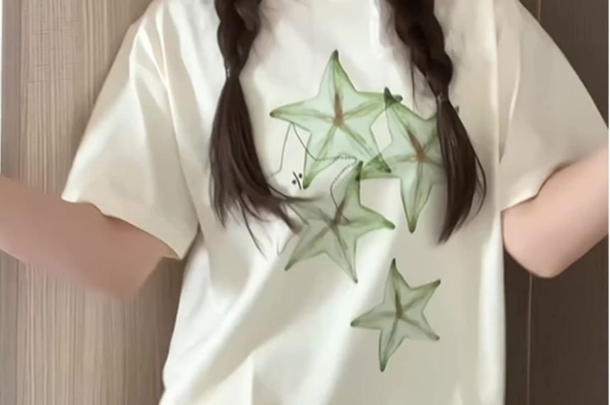 Short-Sleeve Crewneck Star Print T-Shirt