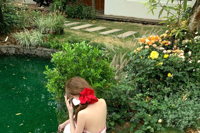 Halter Plaid Open Back Lace Panel Midi A-Line Dress