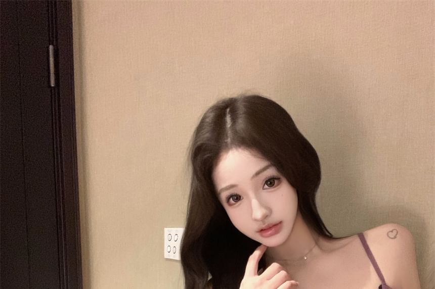 Ruffle Trim Lace Panel Flowy Cami Top