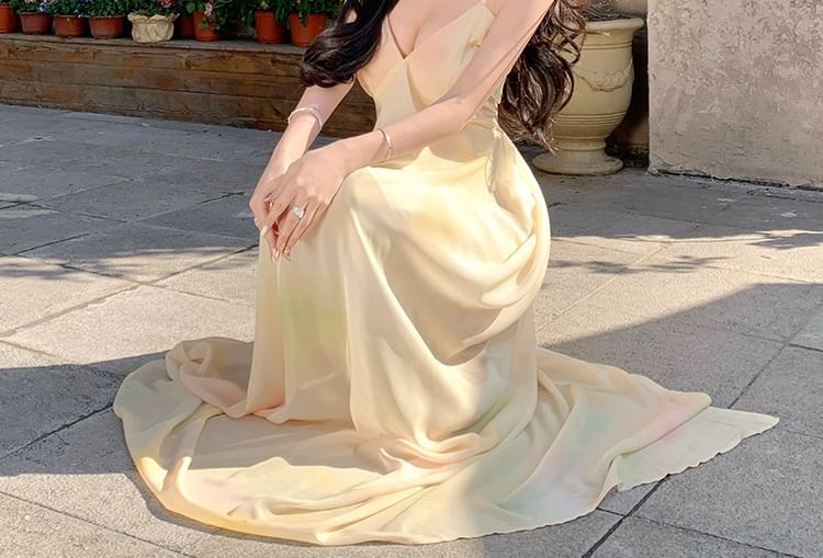 Spaghetti Strap Tie Dye Maxi Sheath Dress