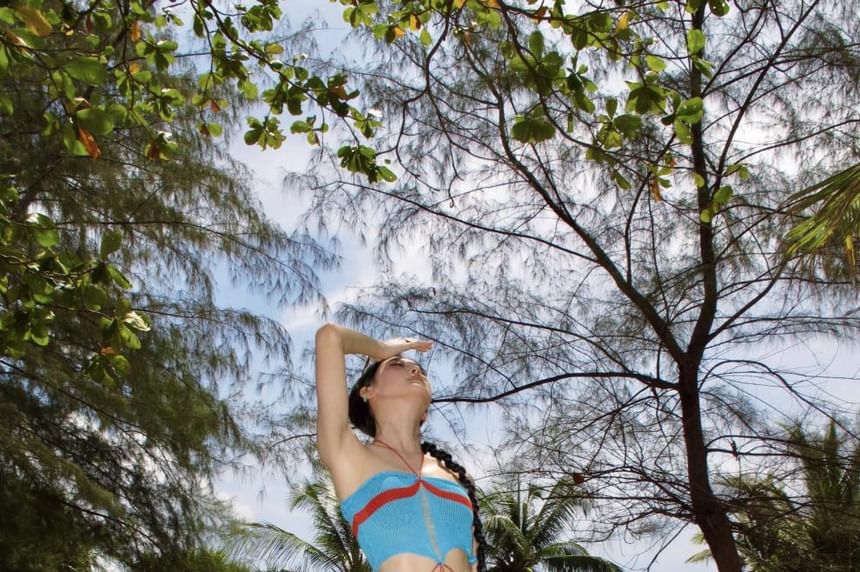 Mini Skirt Top Tone Knit Halter Pencil Waist Set: Crop Two High Cutout +