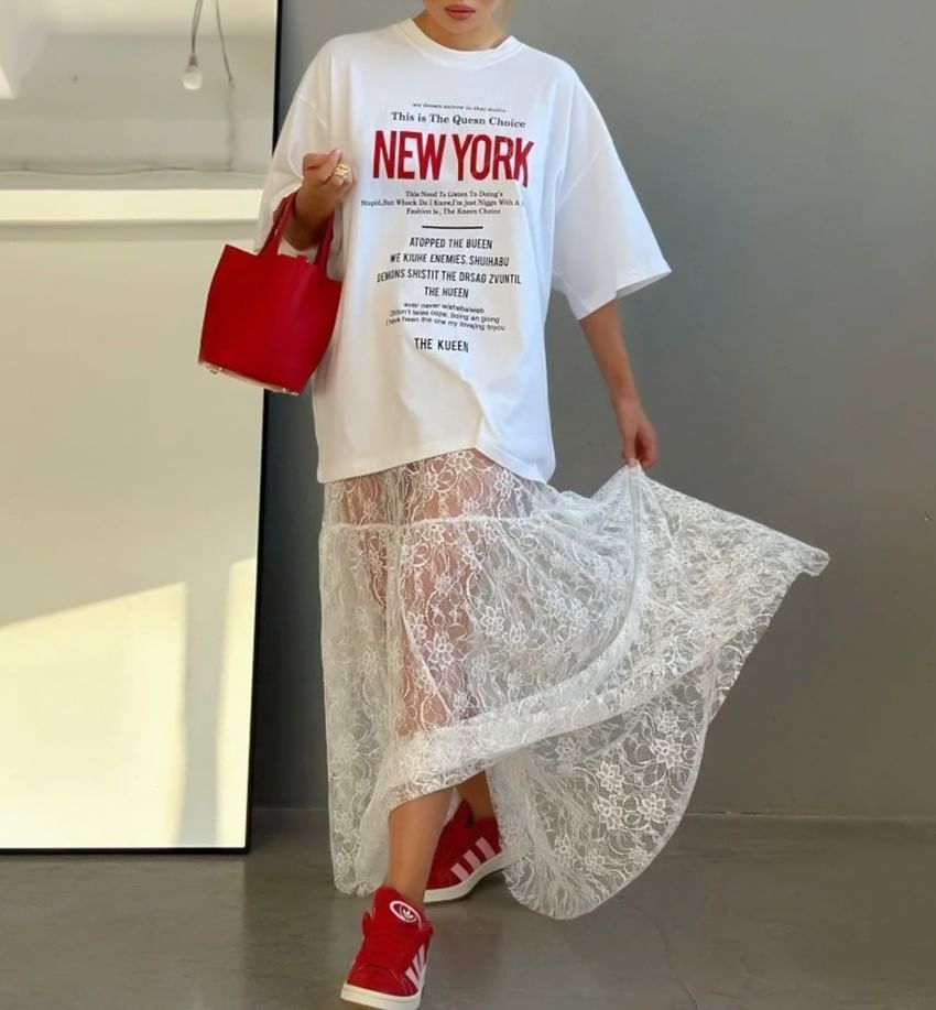 See-Through Lace Maxi Skirt with High Waist