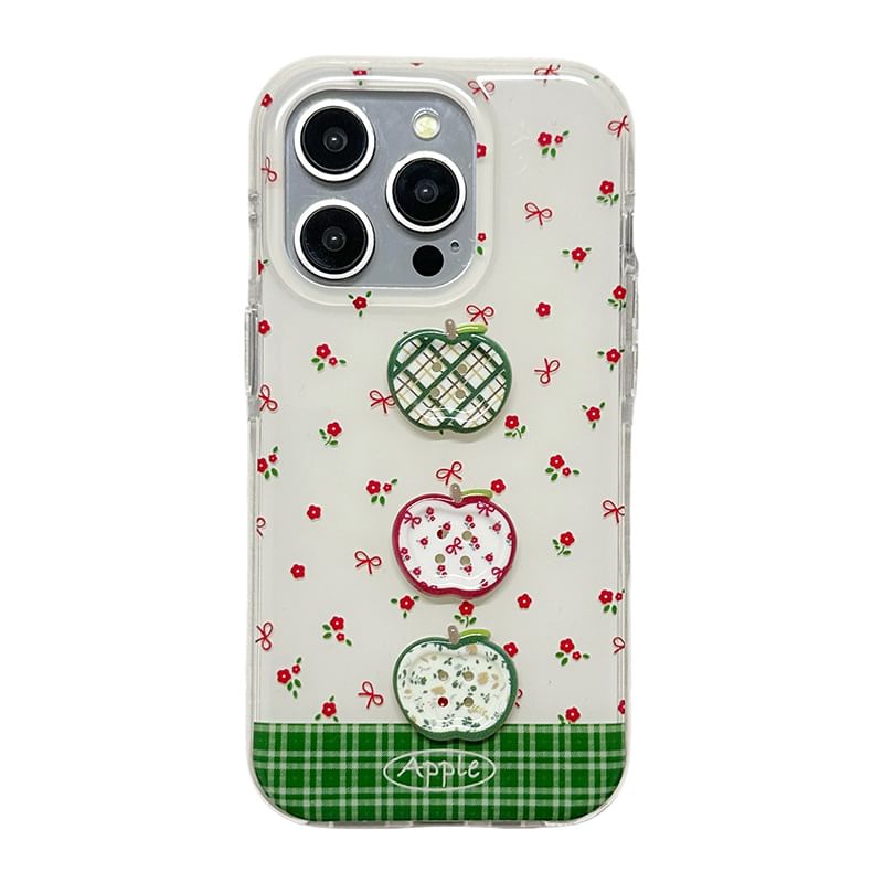 Apple Floral Print Phone Case / Beaded Phone Strap / Set