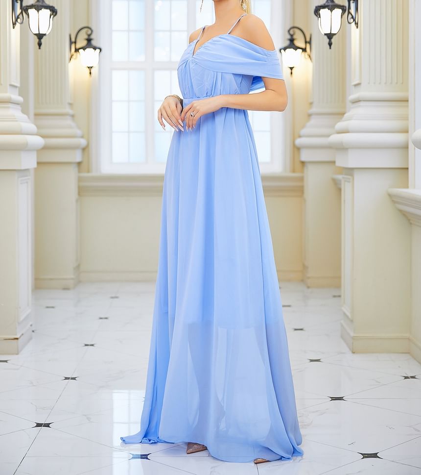 Cold-Shoulder Plain A-Line Evening Dress