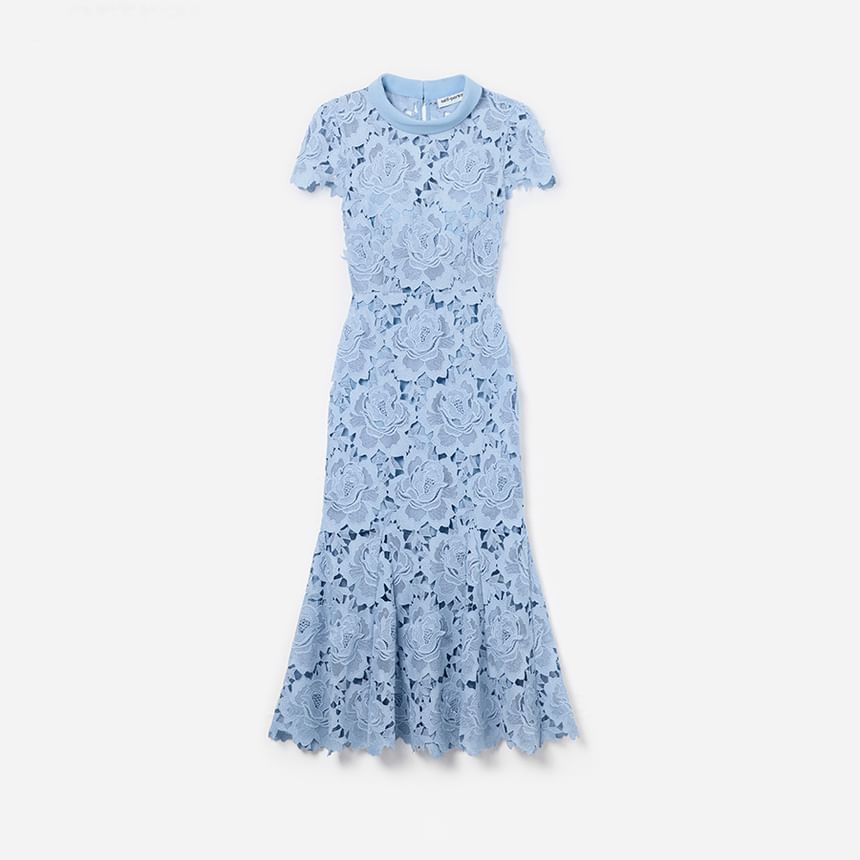 Collared Lace Mermaid Maxi Dress, Short Sleeve