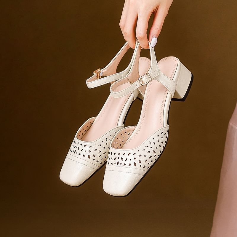 Chunky Heel Perforated Sandals