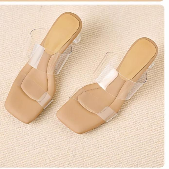 PVC Strap Chunky Heel Slide Sandals (Various Designs)