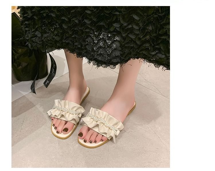 Ruffle Faux Sandals Pearl Slide