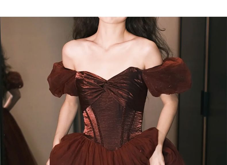 Off Shoulder Plain A-Line Evening Gown