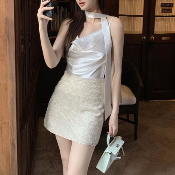 Neck Strap Spaghetti Plain Camisole Cowl Top