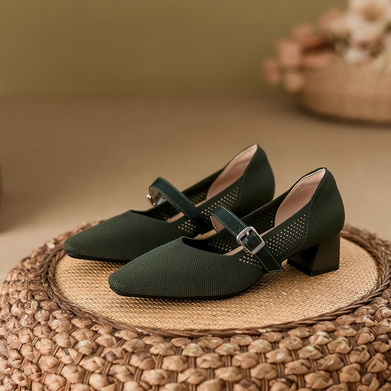 Square Toe Chunky Heel Mary Jane Pumps