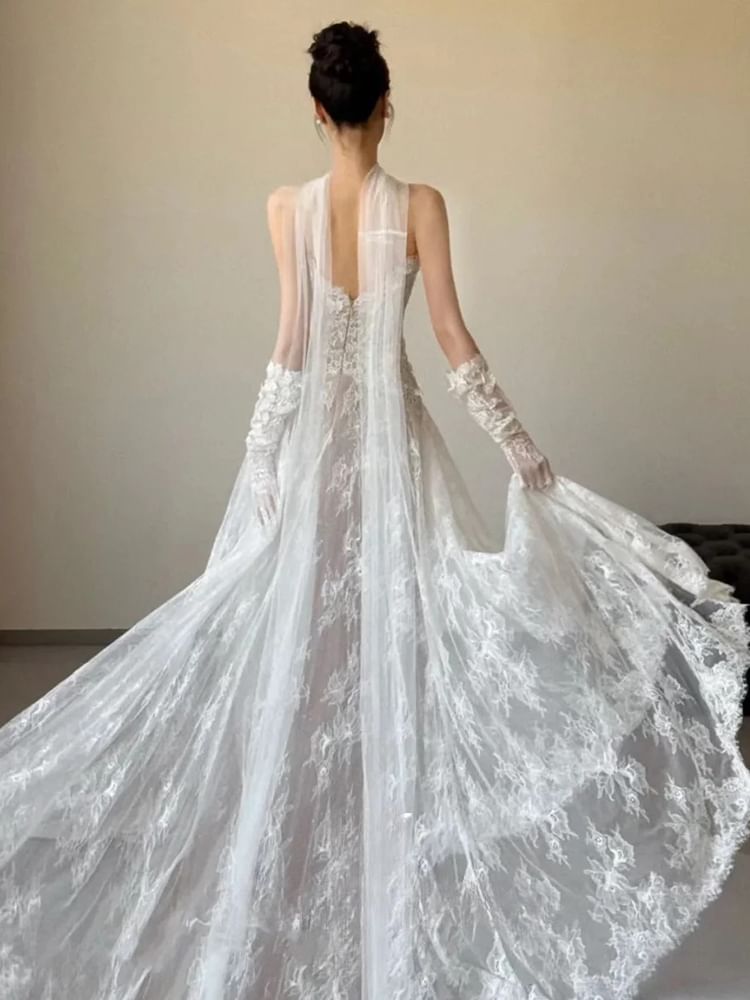 Plain Lace A-Line Tube Wedding Gown